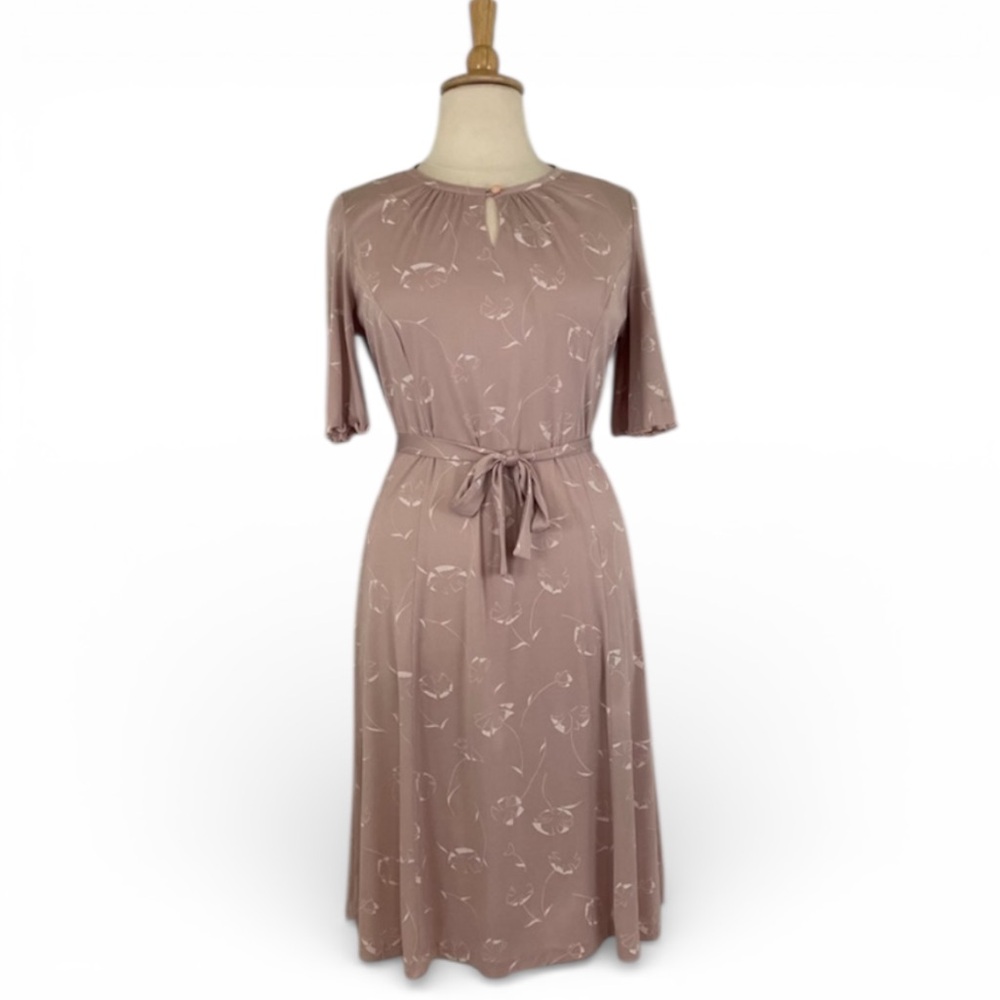 Vintage Midi Dress Women’s Xl Floral Keyhole Crew Neck Short Sleeve